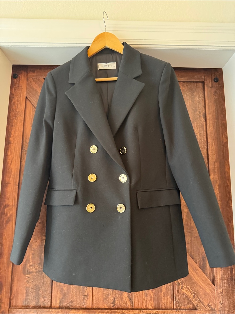 Classic Black Double-Breasted Blazer with Gold Buttons